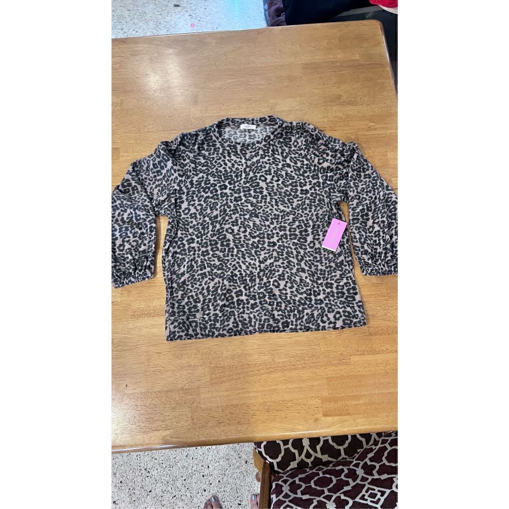 Riley & Rae Women's Leopard Brushed Waffle Top Rich Black Size Large NWT P1-219